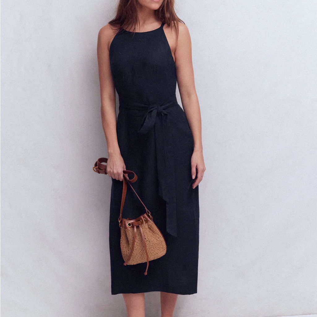 Boden Rosa Halter Linen Midi Dress Navy Blue Size 2